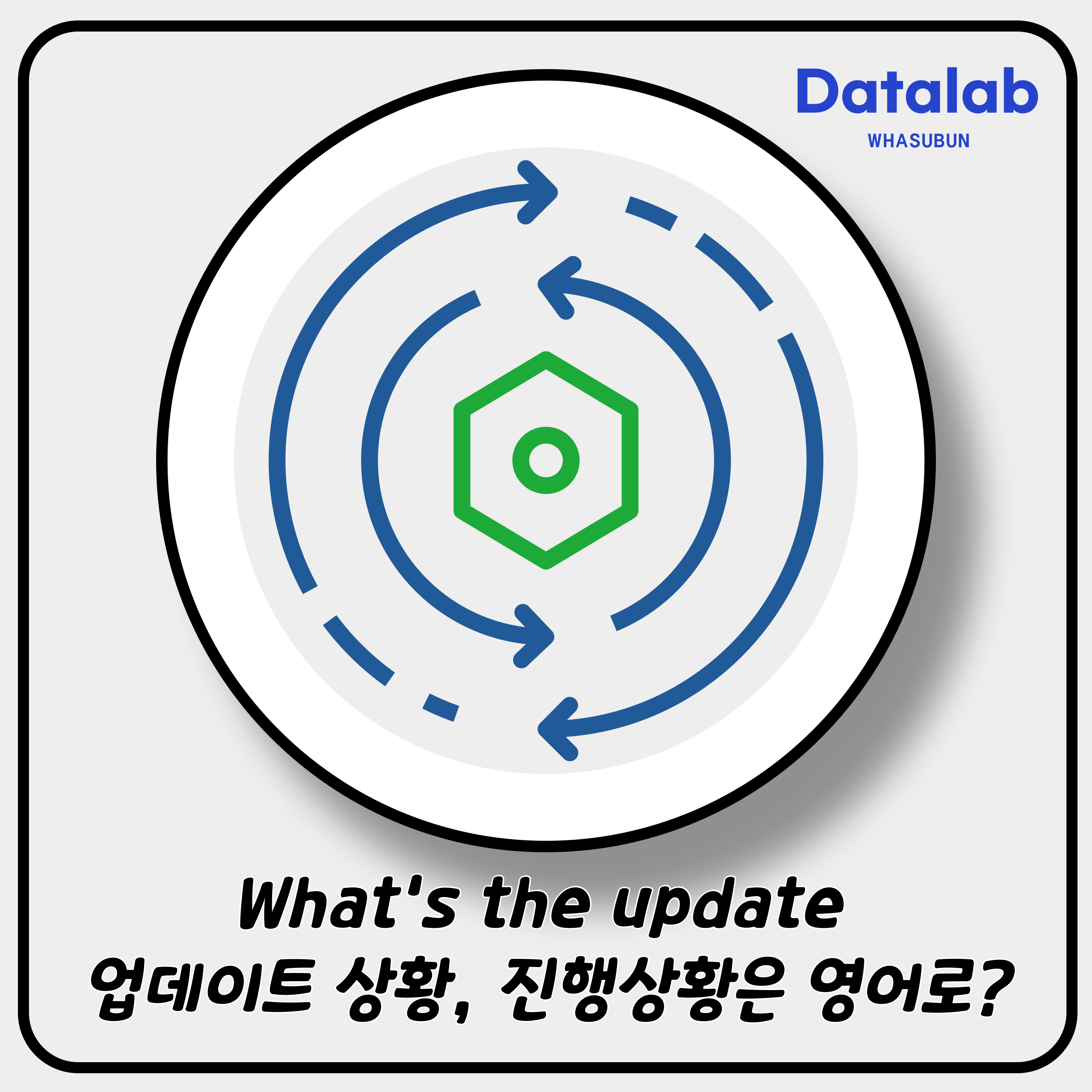 What's the update 업데이트 상황, 진행상황은 영어로?