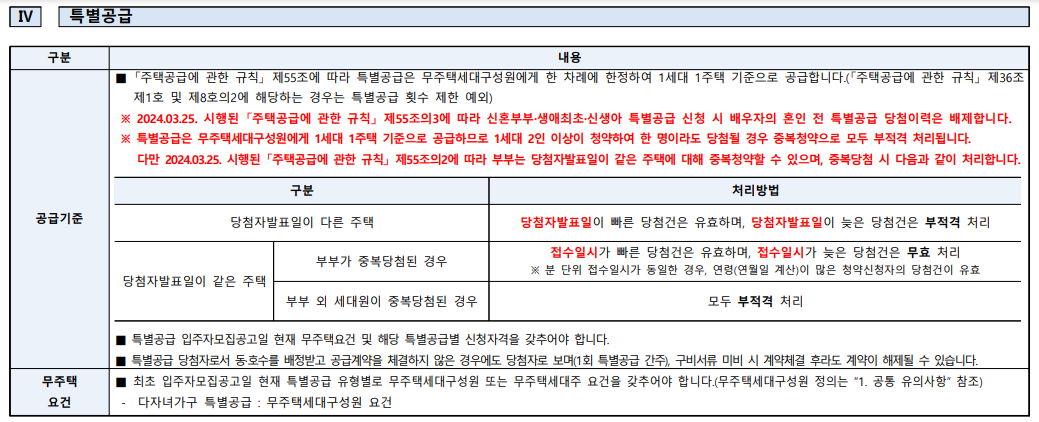 DMC센트럴자이 줍줍 특별공급 공급기준 표