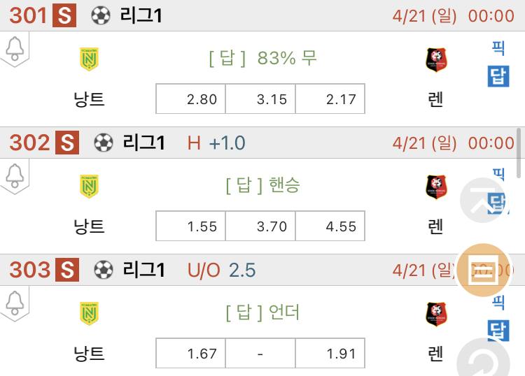  [진짜총] 4월21일 낭트 VS 렌 해외축구분석