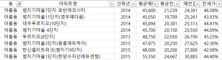 아름동 - 대전갑 - 전세