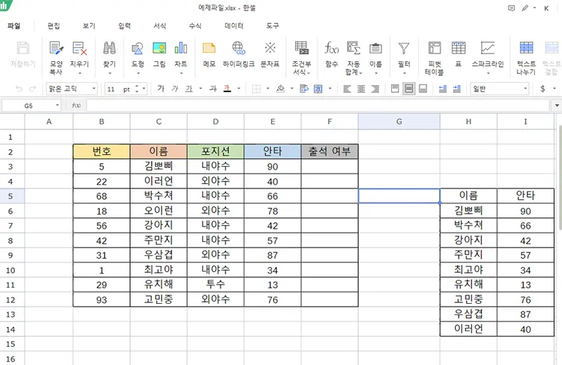 네이버 마이박스 한컴 오피스에서 엑셀을 연 모습