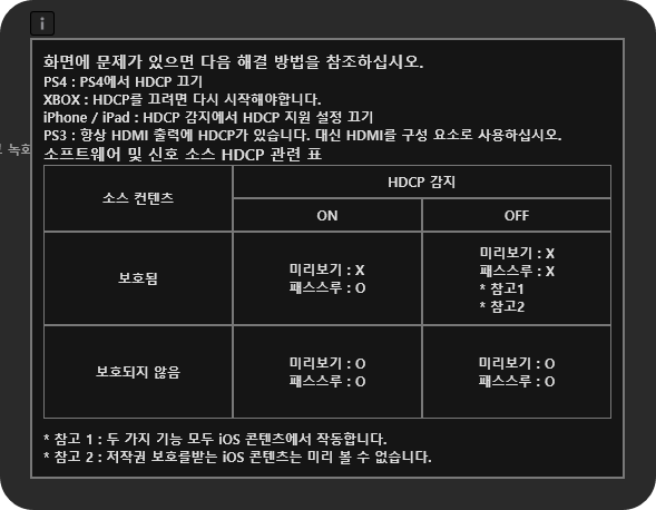 HDCP 옵션 설명
