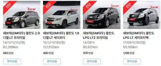 올란도 (11년 ~ 18년) 중고차 가격