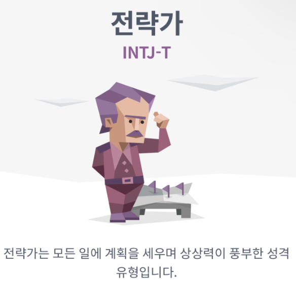 INTJ의 MBTI 유형 전략가이다. 전략가는 모든 일에 계획을 세우며 상상력이 풍부한 성격 유형입니다.