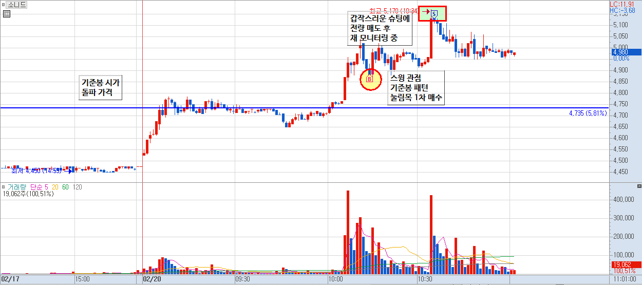 소니드 분봉 차트