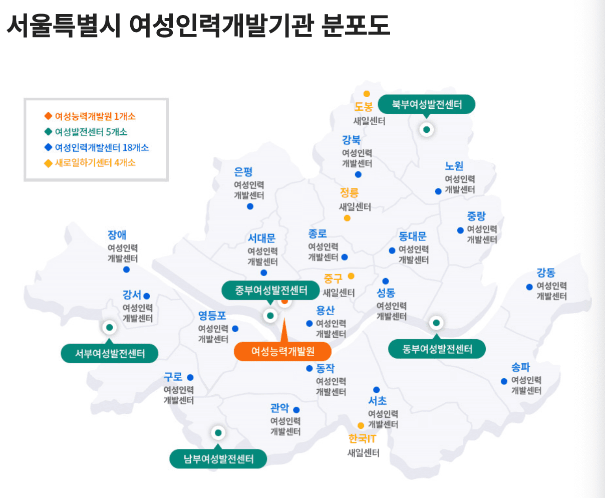서울 여성인력개발기관 위치, 분포도