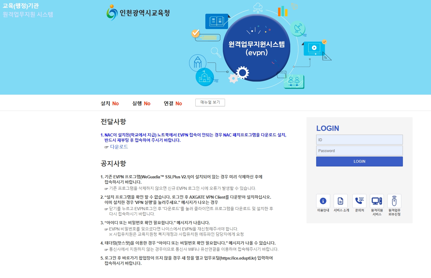 인천교육청 eVPN 원격업무지원포털시스템 이용방법