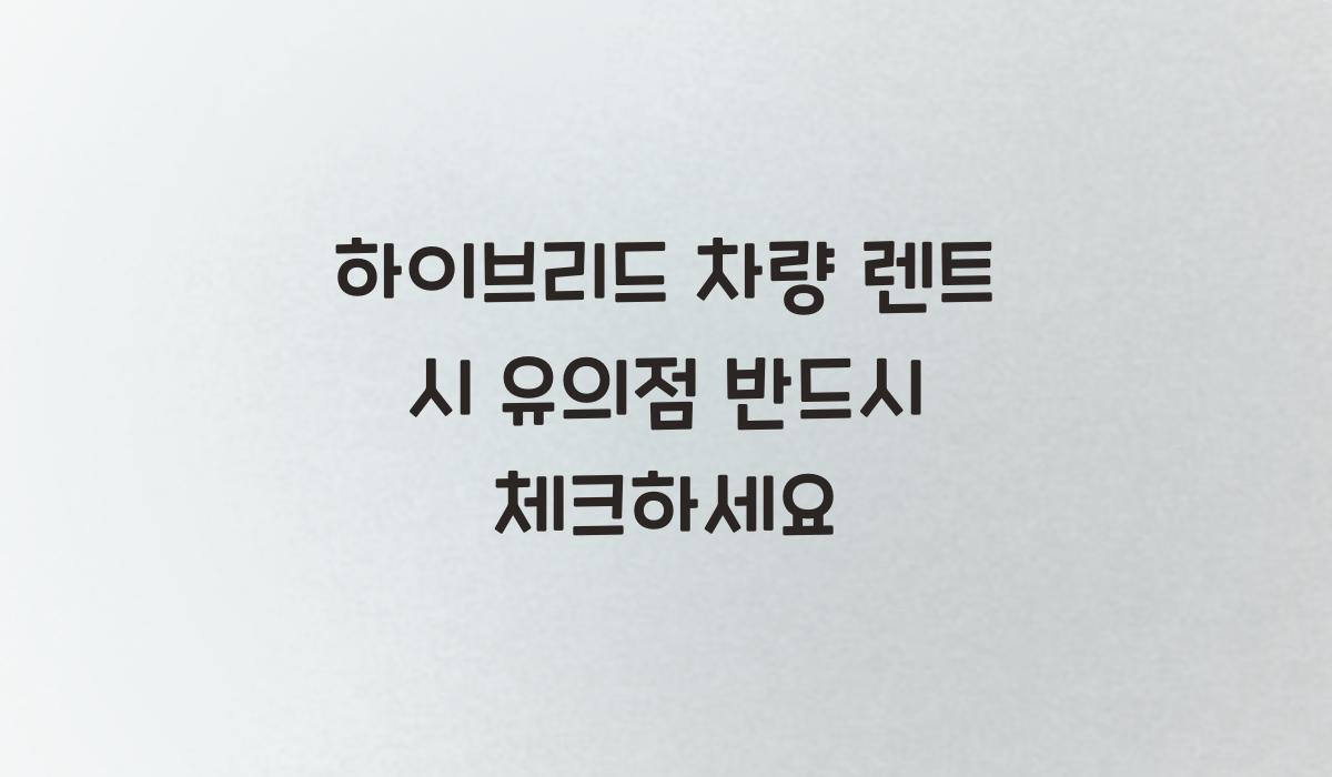 하이브리드 차량 렌트 시 유의점