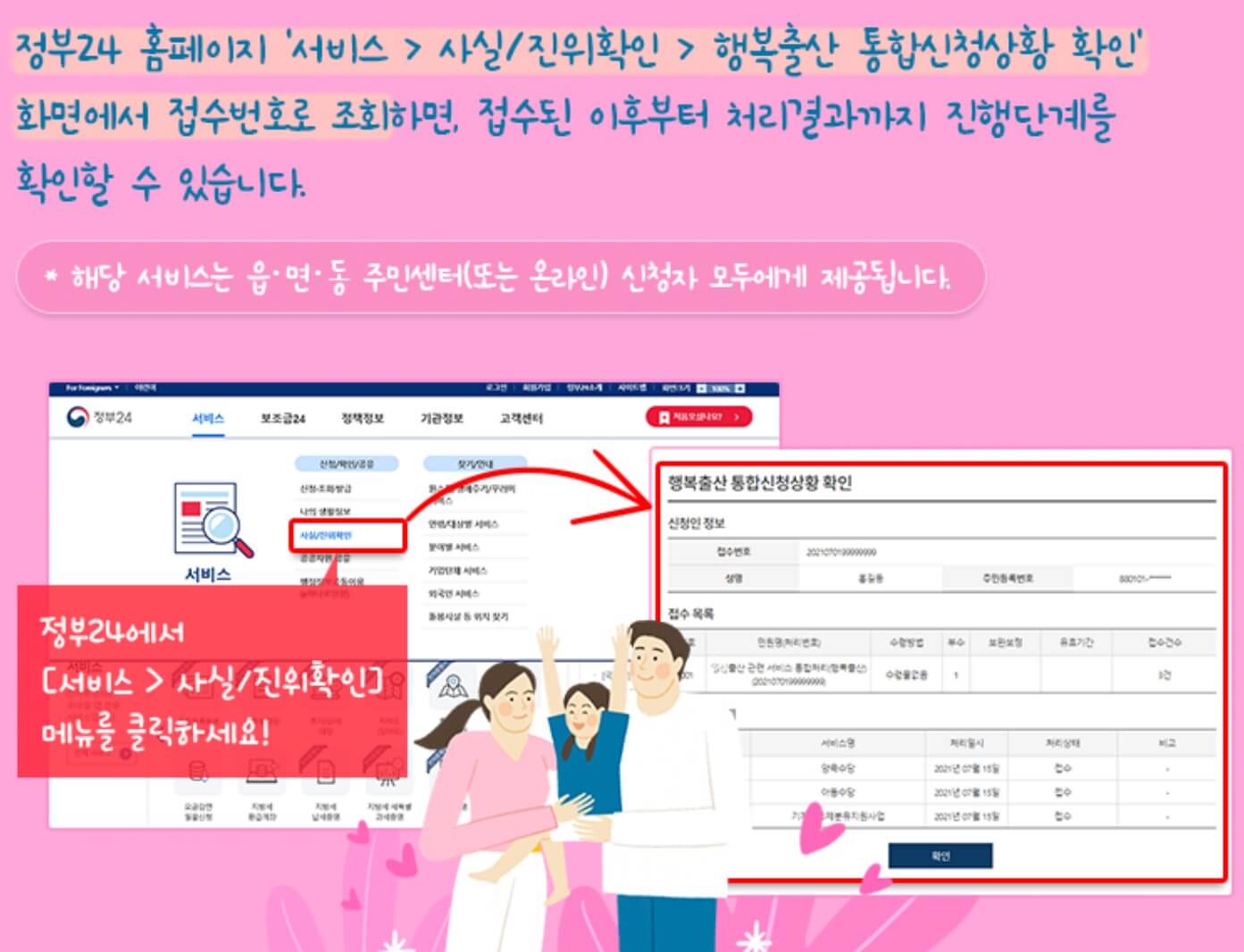행복출산원스톱서비스_신청결과