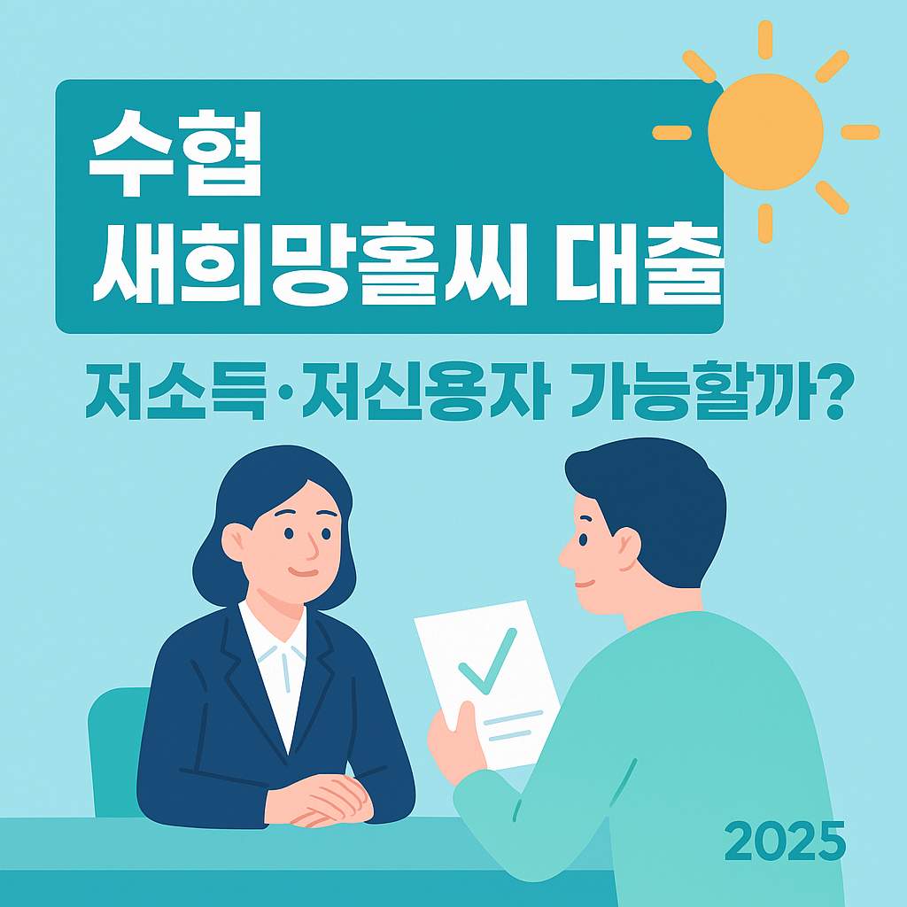 수협 새희망홀씨 대출 조건을 확인하는 저소득자의 희망적인 감성 일러스트