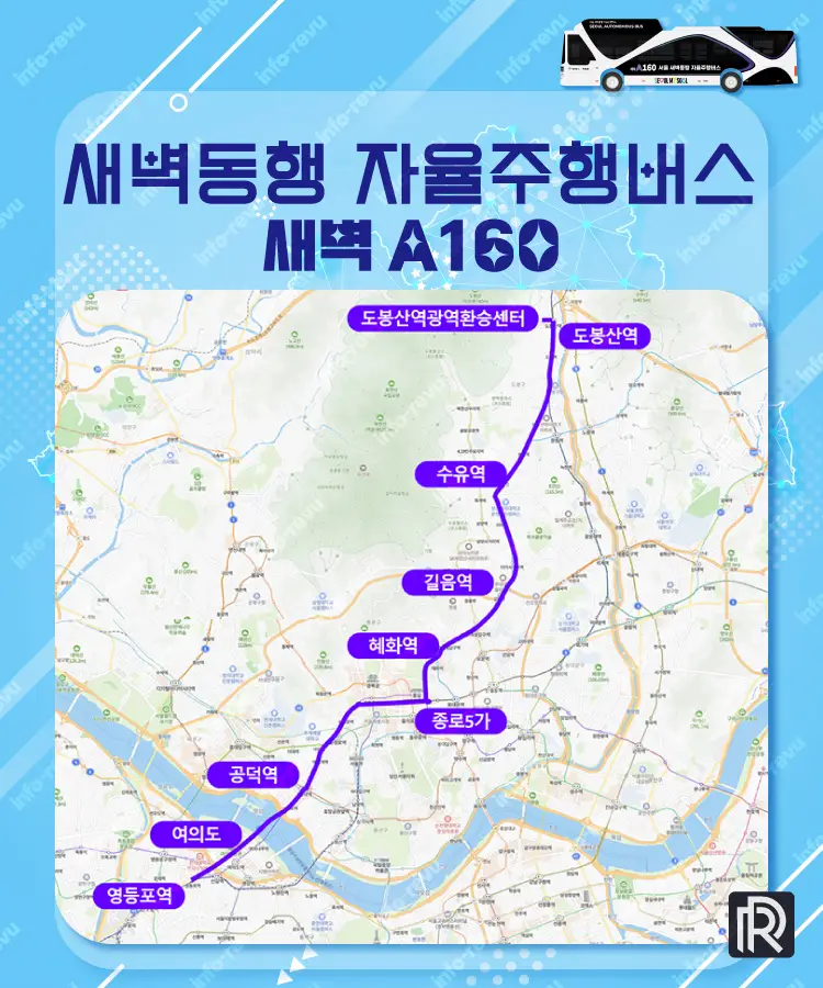 새벽동행 새벽 A160 자율주행버스 운행 노선도