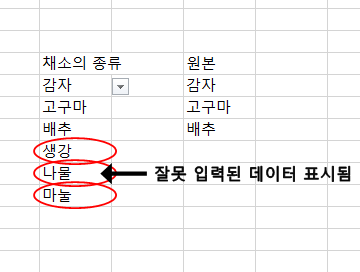 잘못 입력된 데이터가 표시됨