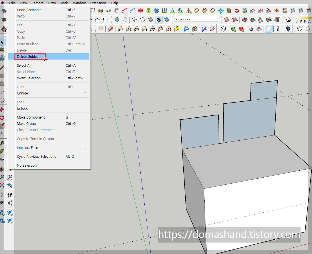 delete guides를 선택하여 모든 가이드라인을 한번에 지울 수 있음