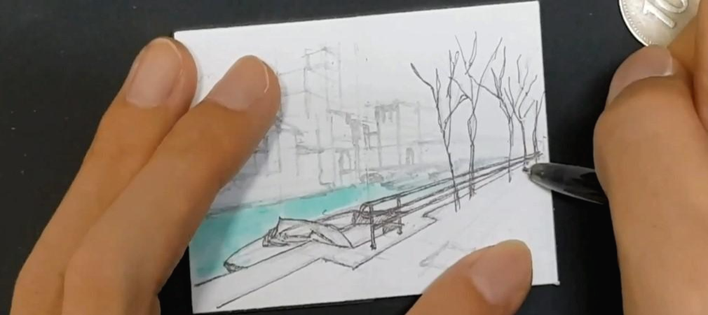 스케치 위에 볼펜으로 다시 그리기