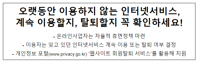  오랫동안 이용하지 않는 인터넷서비스, 계속 이용할지, 탈퇴할지 꼭 확인하세요!