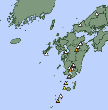 일본기상청-화산경보시스템-지도-규슈지역-화선전선-확대모습