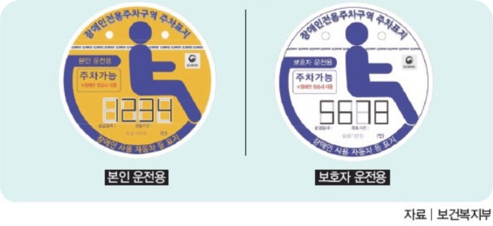 장애인전용주차구역 주차표지 사진