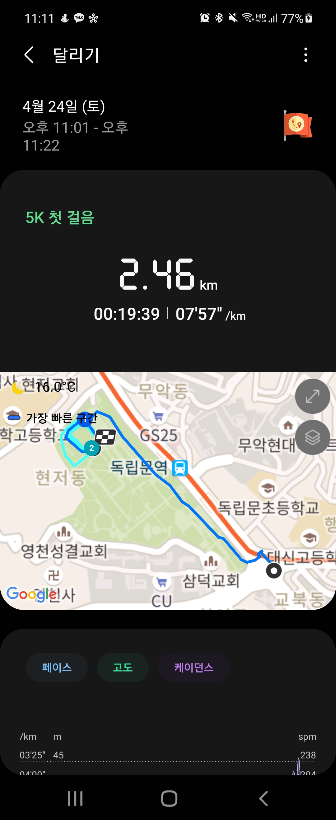  [직장인운동기록] 삼성헬스 5KM 달리기 3회차-(4.24일)