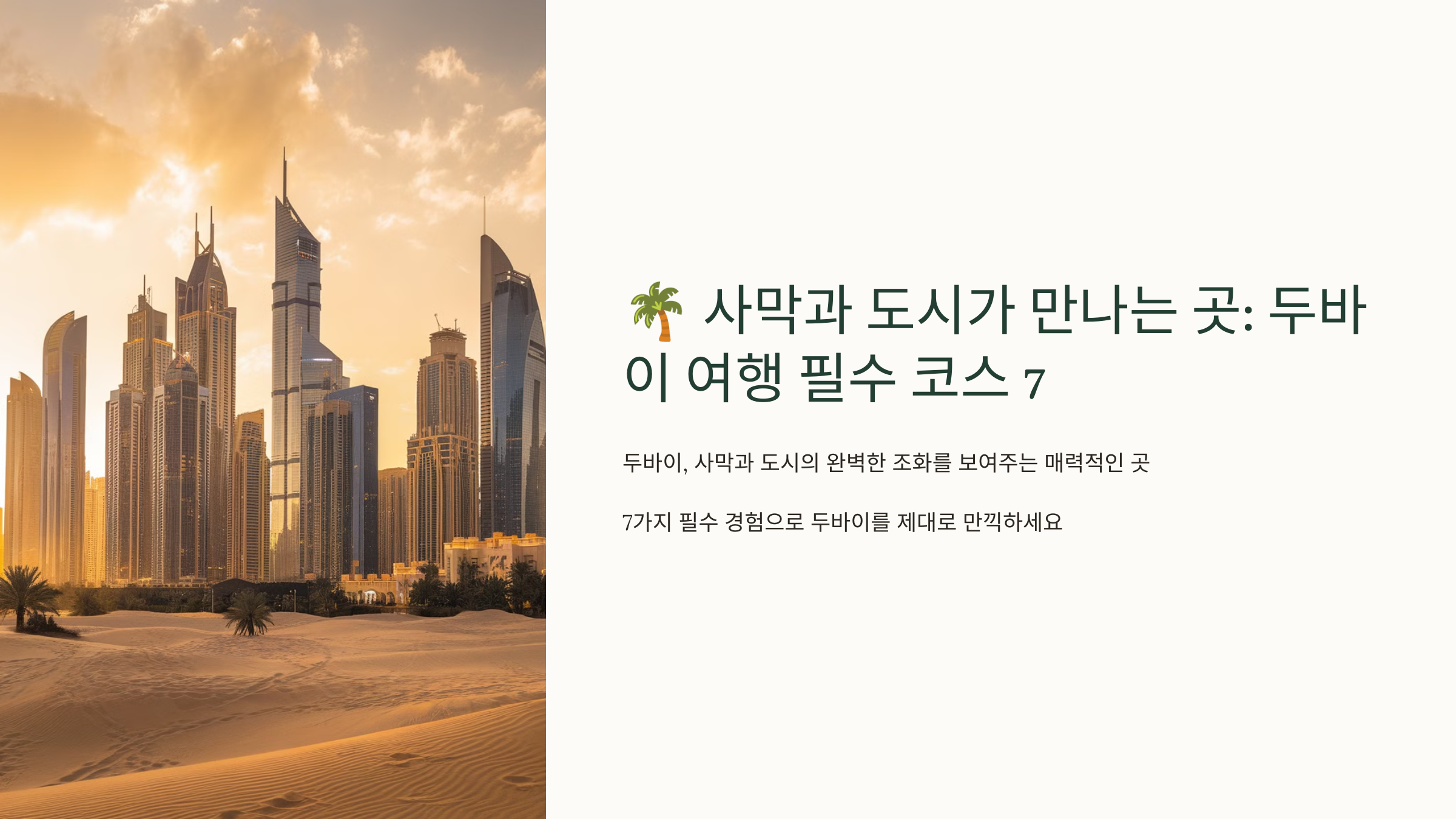 🌴 사막과 도시가 만나는 곳: 두바이 여행에서 절대 놓치지 말아야 할 7가지