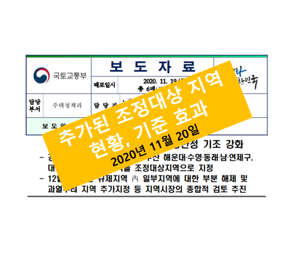 추가된 조정대상지역 - 경기도 김포, 부산 해운대‧수영‧동래‧연제‧남구, 대구 수성구 (2020.11.20)