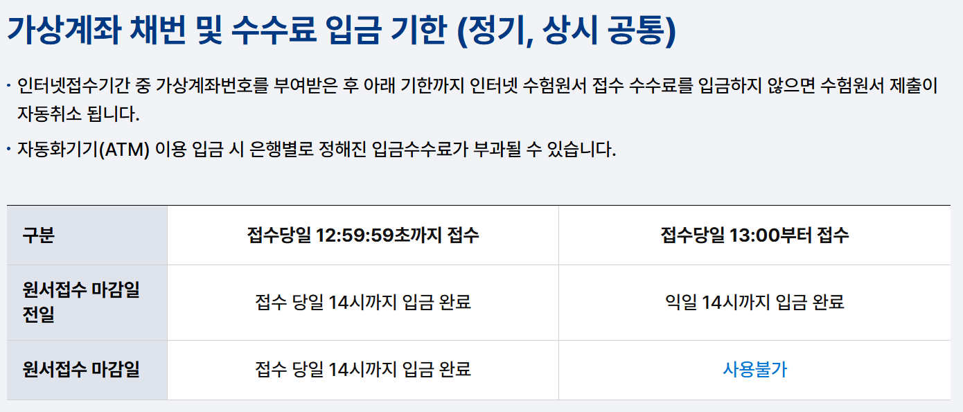 큐넷 원서접수 시 주의사항