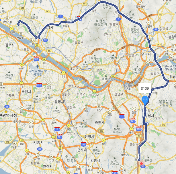  8109번버스  시간표, 노선, 요금 : 분당 오리역, 미금역, 정자역, 야탑 종합버스터미널, 마두역, 킨텍스