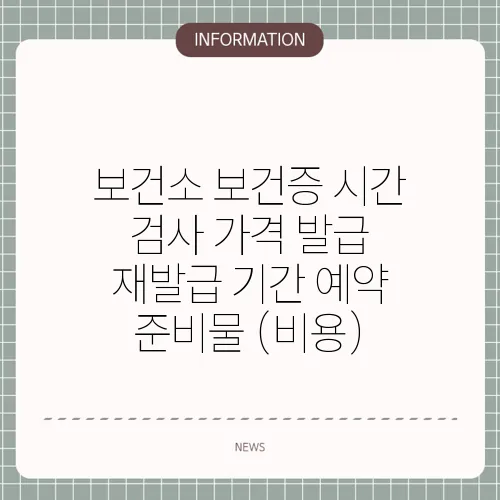 보건소 보건증 시간 검사 가격 발급 재발급 기간 예약 준비물 (비용)