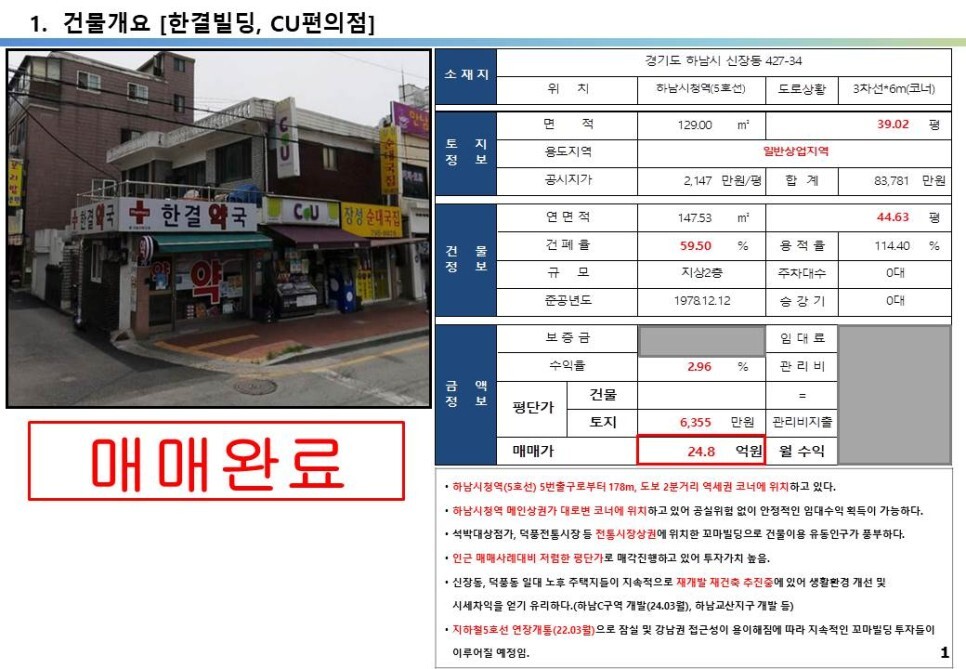  하남시청역, 하남 주택재개발 호재지역, 하남선 5호선 연장 전통시장 앞 20억 꼬마빌딩 투자사례, 호재가득한 지역의 20억 올근생 꼬마빌딩, 약국, 편의점 건물