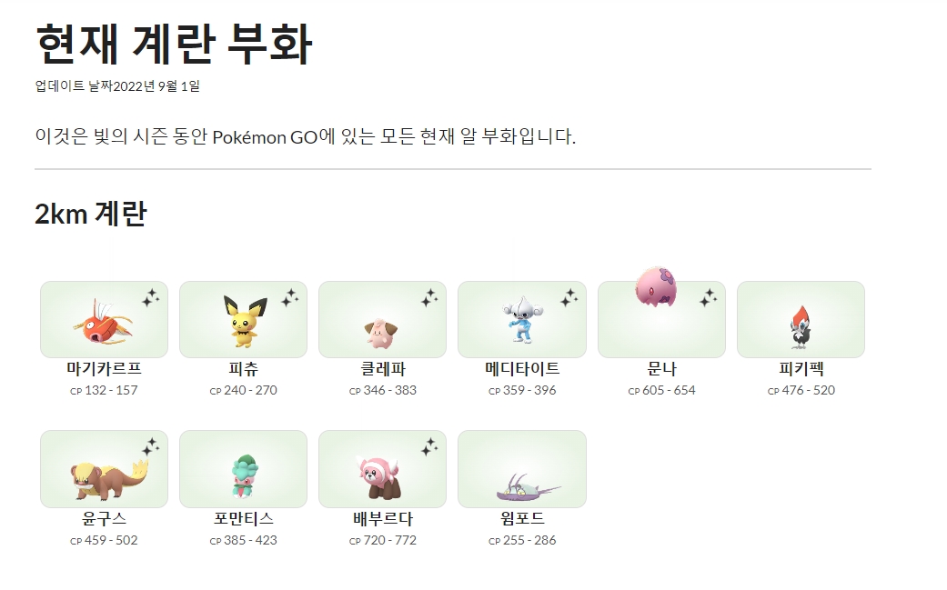  포켓몬고 알 부화 리스트