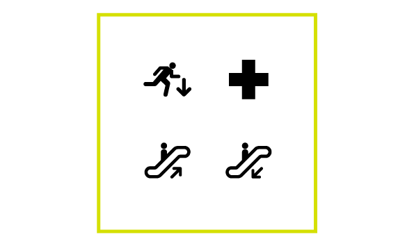 Exit, Escape, Hospital, Escalator / Icon, Pictogram / vector graphic free download