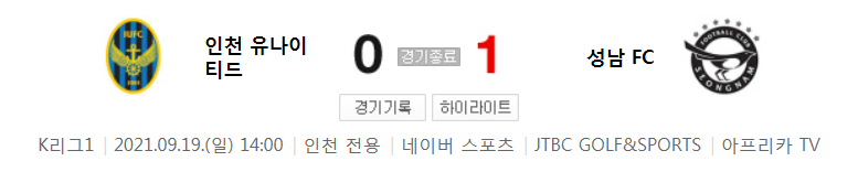  30라운드 K리그1 - 인천 대 성남 (2021년 시즌 축구 경기 하이라이트)