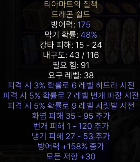  디아블로2 티아마트의 질책 드래곤 쉴드(레저렉션 유니크 드래곤쉴드)