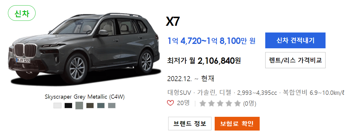 BMW X7 가격표