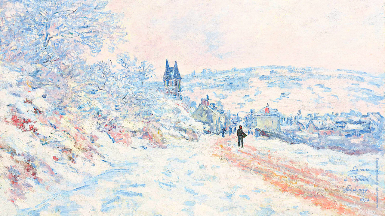 04 베퇴유로 가는 거리, 눈 내린 풍경 C - Claude Monet 모네그림