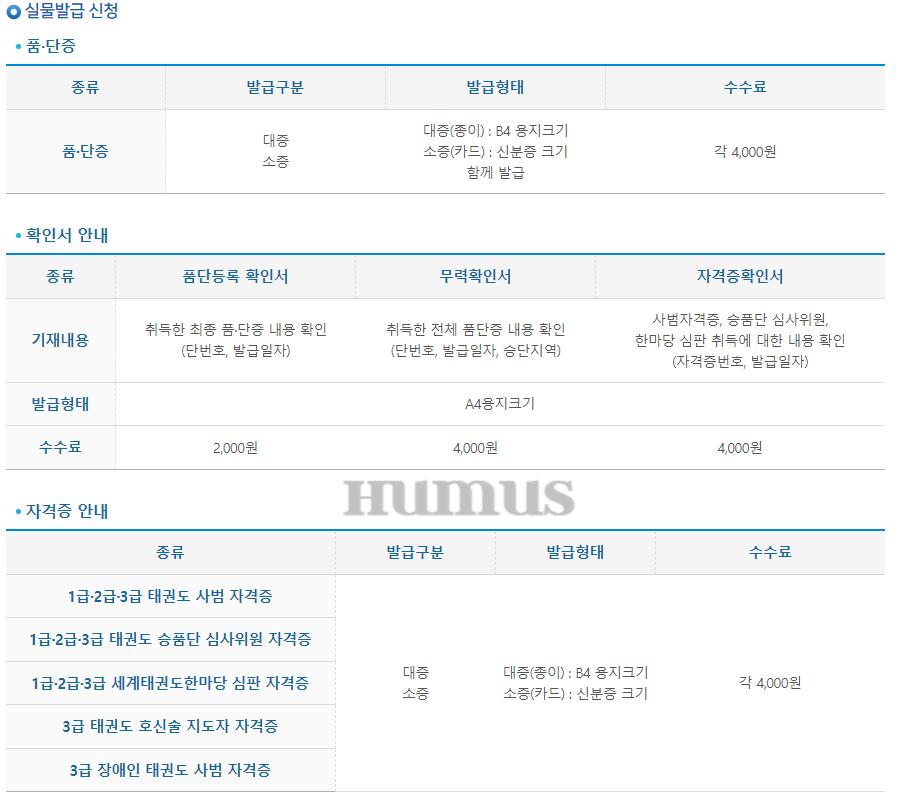 실물발급 신청 수수료