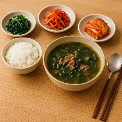 미역국과 밥 곁들임 반찬
