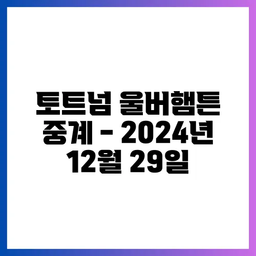 토트넘 울버햄튼 중계 - 2024년 12월 29일