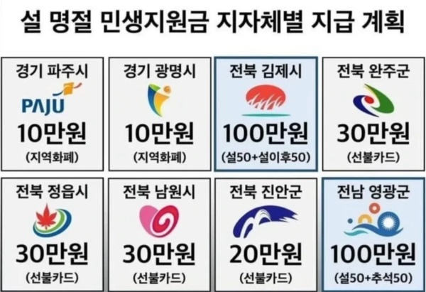 2025 설날 지원금 지자체별 지급계획 추가