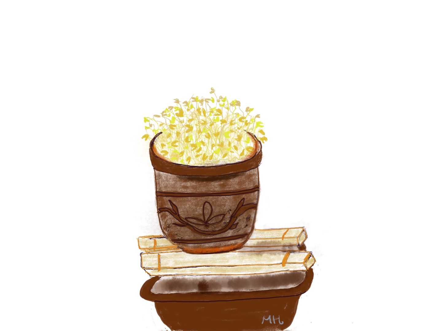 질그릇에 담긴 콩나물의 일러스트