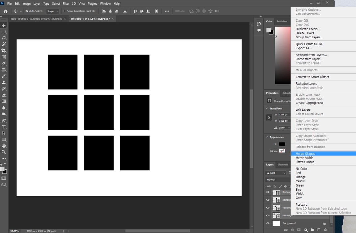 merge shape 메뉴 누르는 사진