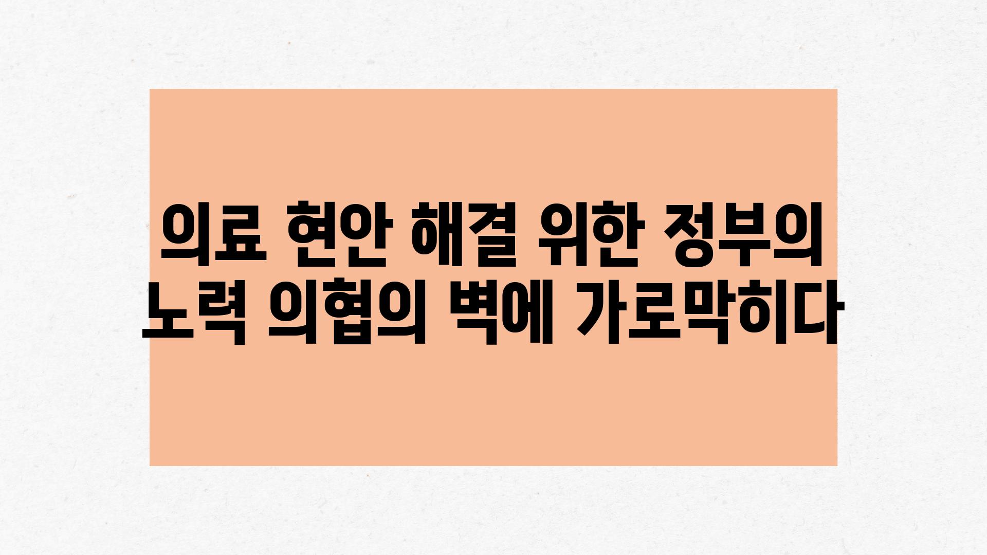 의료 현안 해결 위한 정부의 노력 의협의 벽에 가로막히다