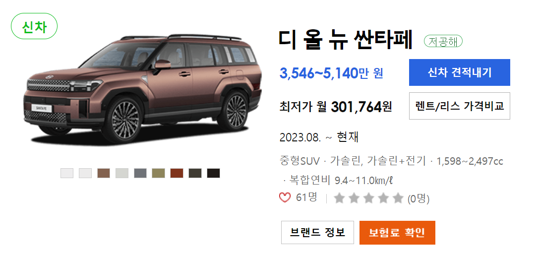 싼타페 신차가격표