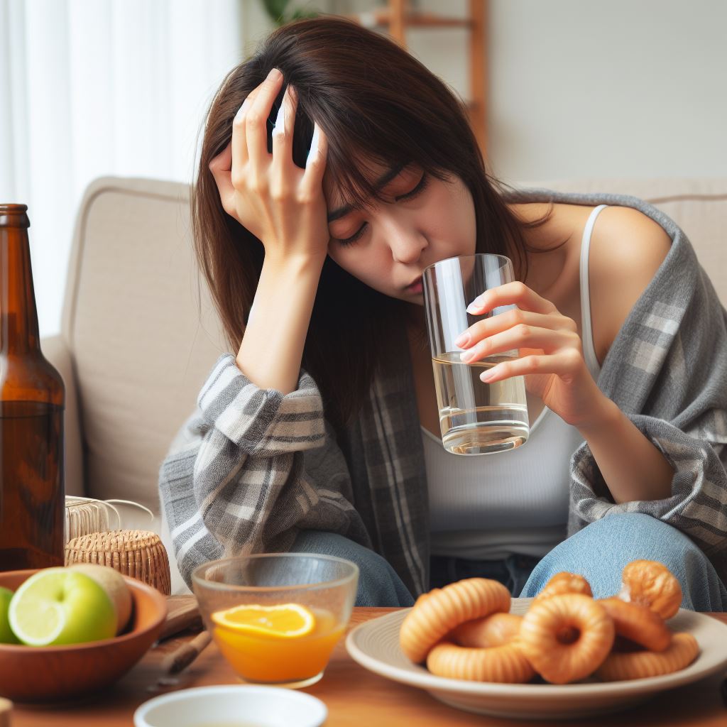 과음 후 숙취에 시달리는 사진