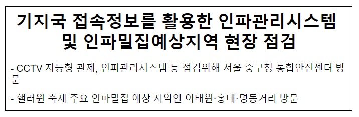  기지국 접속정보를 활용한 인파관리시스템 및 인파밀집예상지역 현장 점검