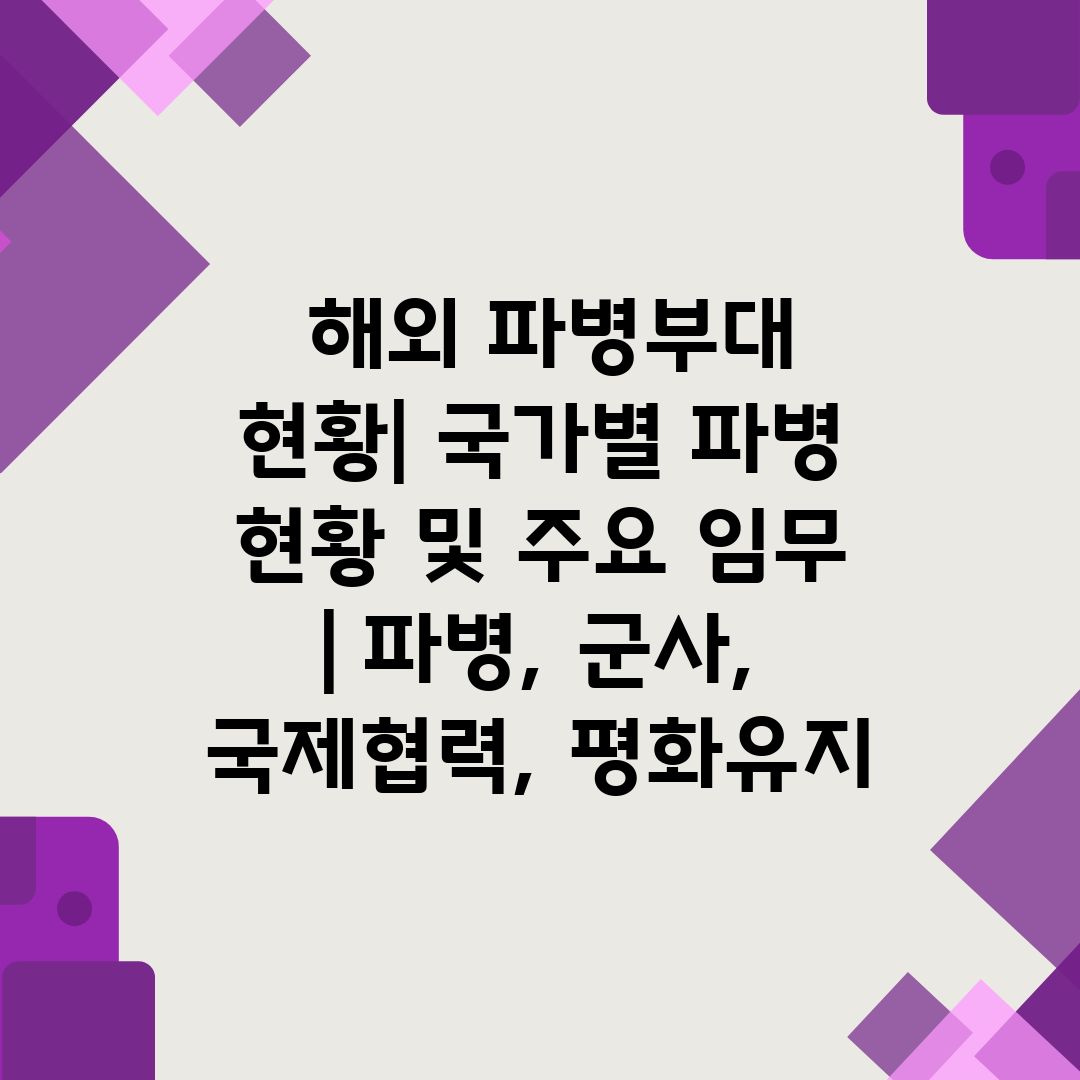  해외 파병부대 현황 국가별 파병 현황 및 주요 임무 