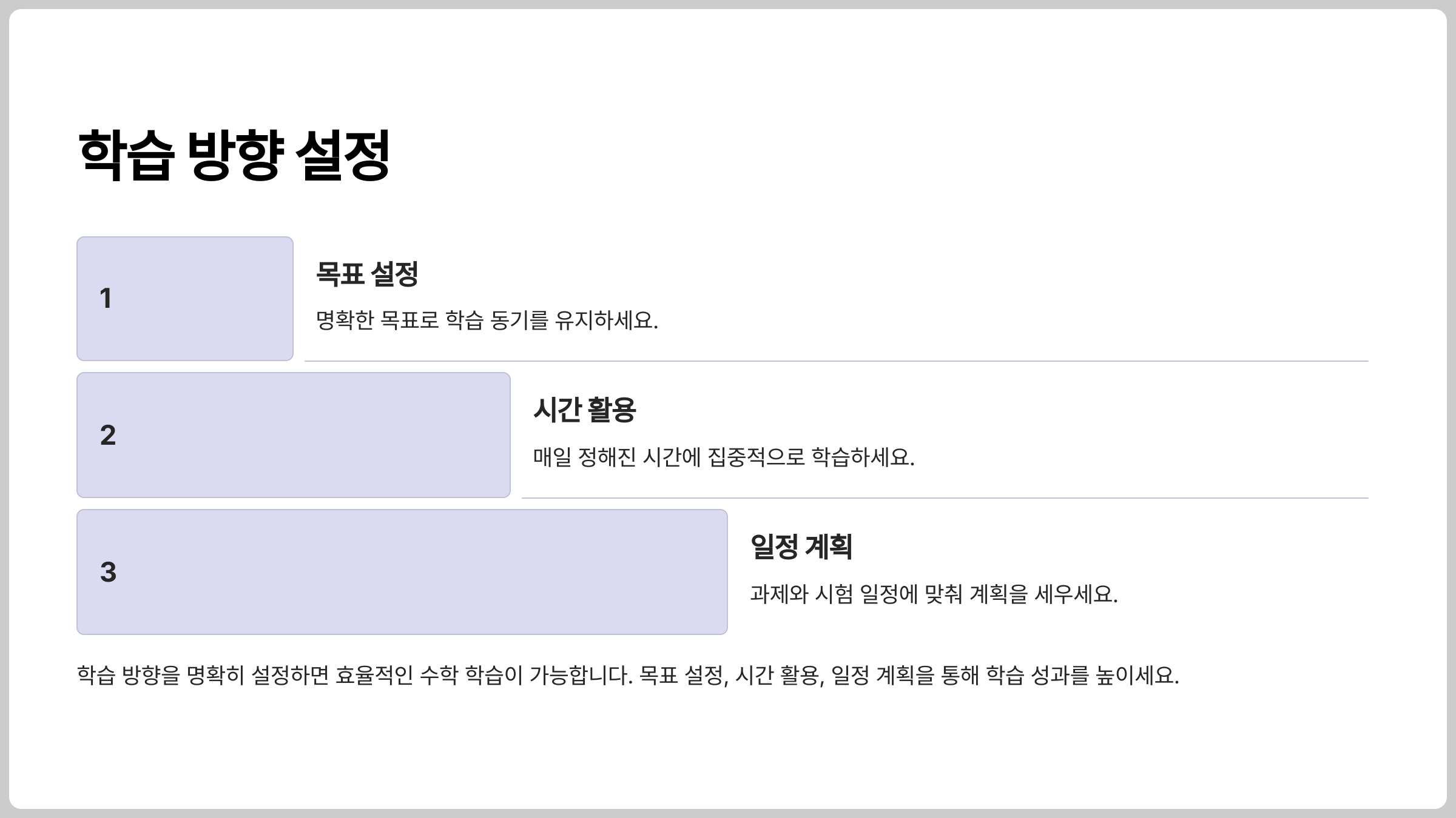 고등학교에서의 수학 학습을 효율적으로 이끌어나가기 위해서는 학습 방향을 명확히 설정