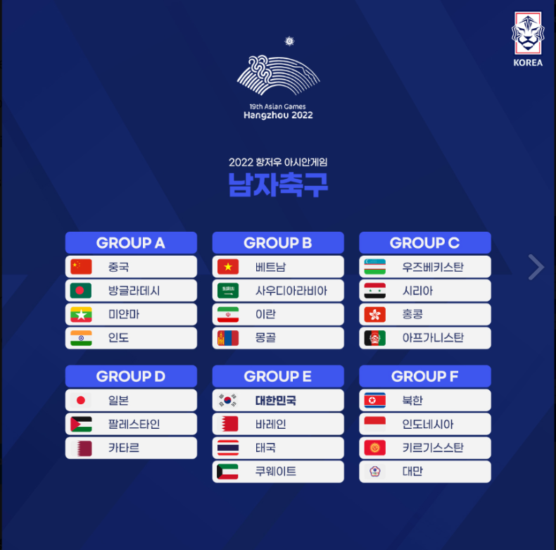  아시안게임 축구 16강 상대와 일정 및 대진표 이강인선발