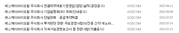 SK바이오팜 공시 목록