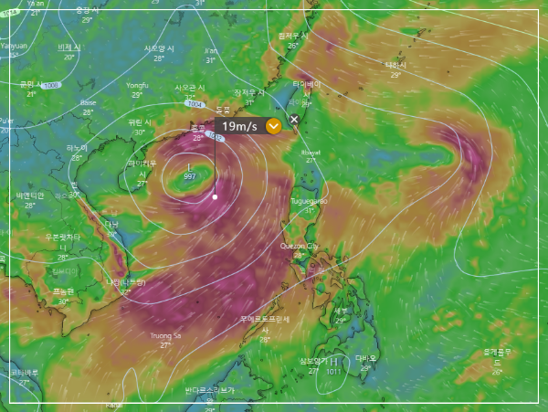 윈디닷컴-ECMWF-돌풍예측모델-2022년-7월1일-21시경