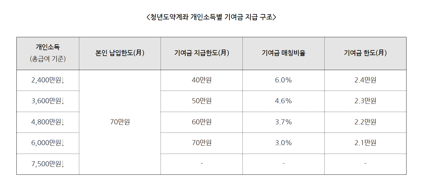 청년도약계좌 개인소득별 기여금 지급 구조